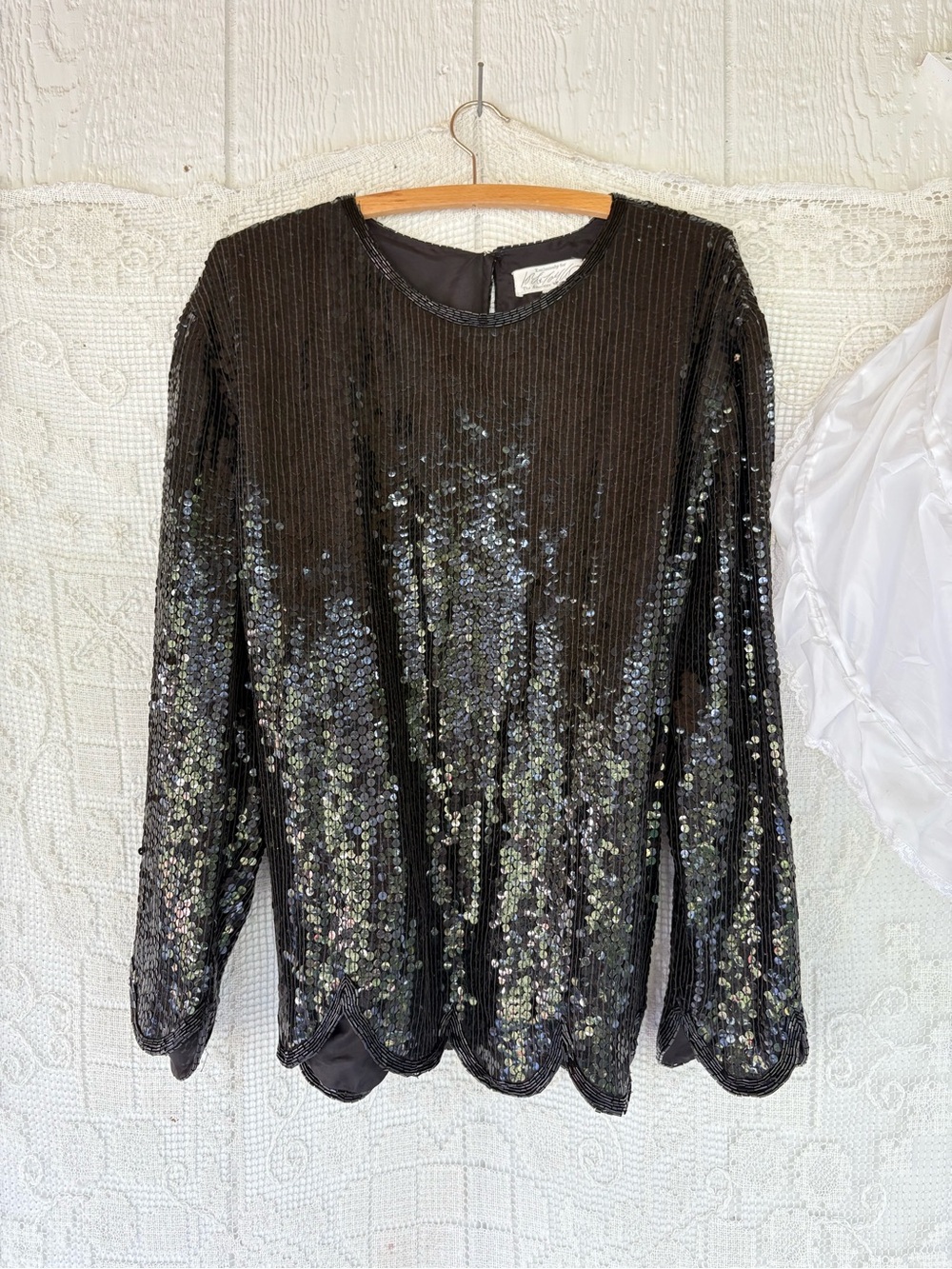 Vintage Lord&Taylor Black Sequin Long-Sleeve Women's Top XXL